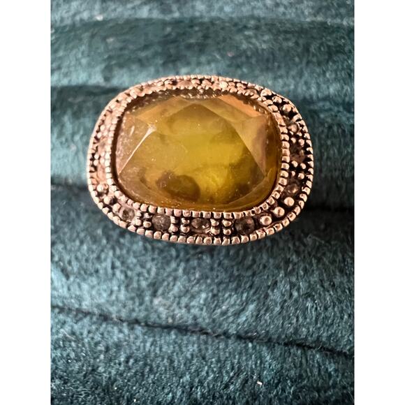 Signed LC Green Faceted Stone Ring Size 7 Boho Statement Tribal Style Abalone - Picture 2 of 12